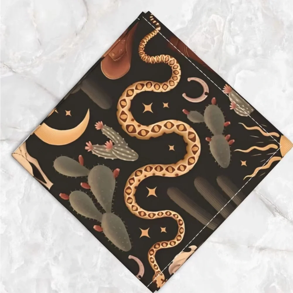 🌵 Western Desert Skull Snake Scarf Bandana 19.7” Boho Cowboy Cactus Print